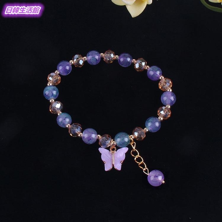 仿玉石水晶蝴蝶手鍊 女款手鍊 琉璃手鍊 彩繪玻璃手鍊 手串 圓珠手鍊 蝴蝶吊墜手鍊 串珠手環 手珠 水晶手鍊 轉運珠手鍊-細節圖3