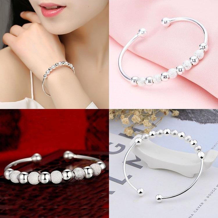 轉運珠手環 磨砂手鐲 簡約百搭手鍊 開口手鐲 圓珠銀手環 銀飾 珠子 鐲子 珠珠手環 串珠銀手鐲 經點時尚手環 銅手鐲-細節圖2