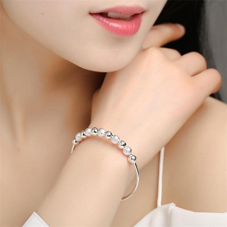 轉運珠手環 磨砂手鐲 簡約百搭手鍊 開口手鐲 圓珠銀手環 銀飾 珠子 鐲子 珠珠手環 串珠銀手鐲 經點時尚手環 銅手鐲-細節圖4