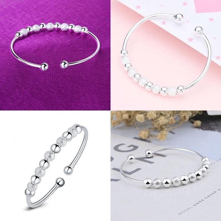 轉運珠手環 磨砂手鐲 簡約百搭手鍊 開口手鐲 圓珠銀手環 銀飾 珠子 鐲子 珠珠手環 串珠銀手鐲 經點時尚手環 銅手鐲-細節圖5