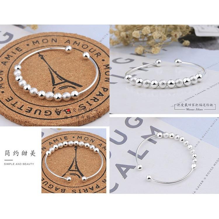 轉運珠手環 磨砂手鐲 簡約百搭手鍊 開口手鐲 圓珠銀手環 銀飾 珠子 鐲子 珠珠手環 串珠銀手鐲 經點時尚手環 銅手鐲-細節圖6