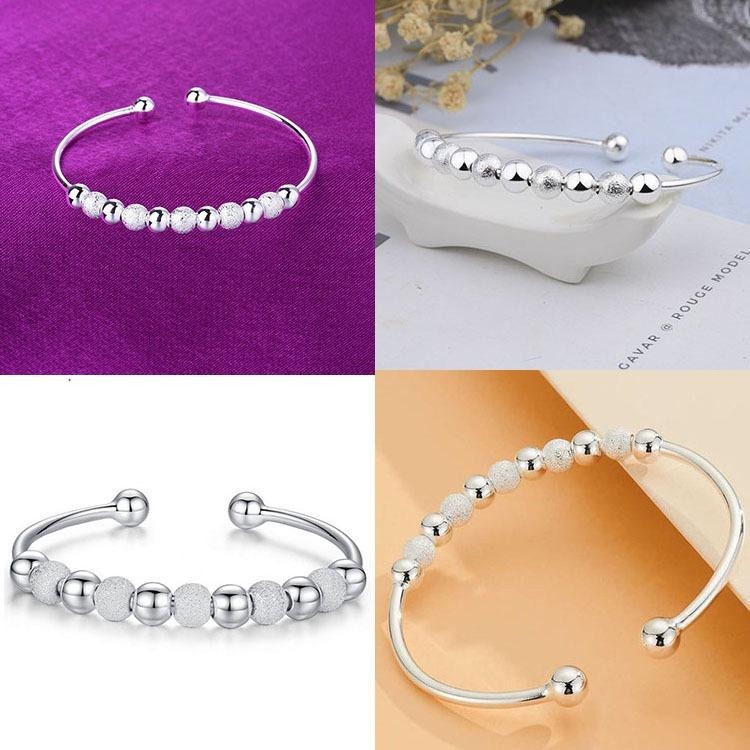 轉運珠手環 磨砂手鐲 簡約百搭手鍊 開口手鐲 圓珠銀手環 銀飾 珠子 鐲子 珠珠手環 串珠銀手鐲 經點時尚手環 銅手鐲-細節圖8