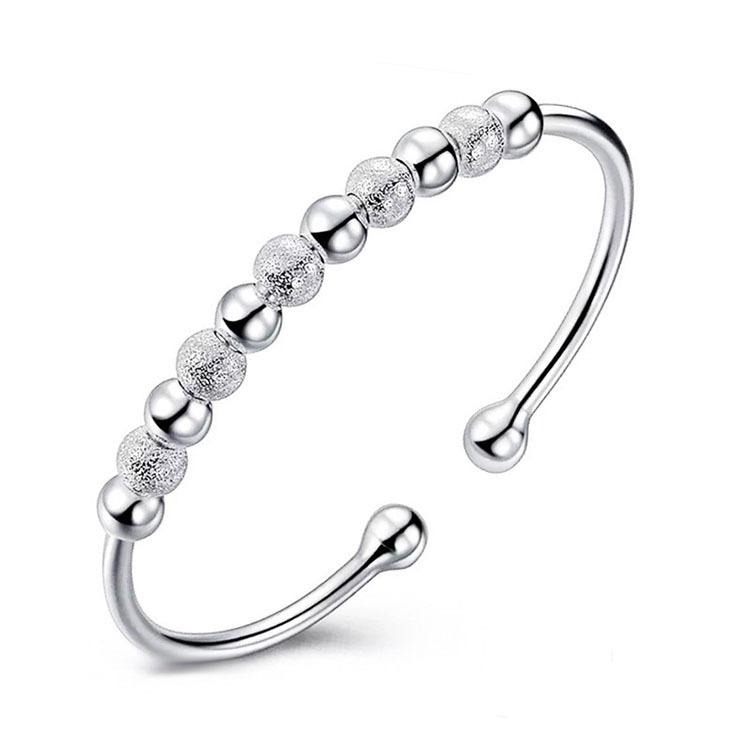 轉運珠手環 磨砂手鐲 簡約百搭手鍊 開口手鐲 圓珠銀手環 銀飾 珠子 鐲子 珠珠手環 串珠銀手鐲 經點時尚手環 銅手鐲-細節圖9