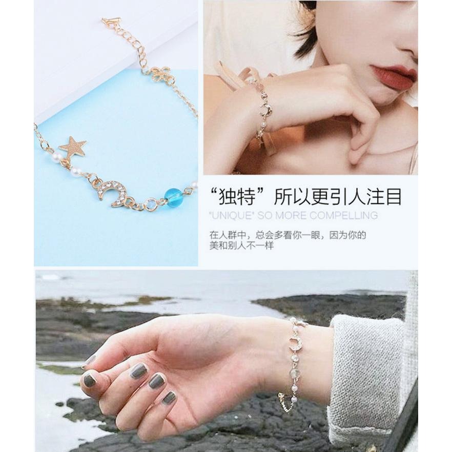 星月手鍊 珍珠手鍊 韓版時尚簡約手鏈 星星月亮手鍊 公主風 水晶手鍊 女生飾品 甜美夢幻ins風少女手鍊 閨蜜手鍊 手環-細節圖8