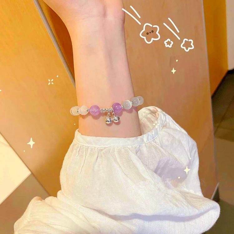 甜美月光手環 水晶手鍊 鈴鐺手鍊 閨蜜手鍊 輕奢女生飾品 貓眼石手鍊 轉運珠水晶手串珠 草莓晶手鍊 月光石手鏈 桃花手珠-細節圖4