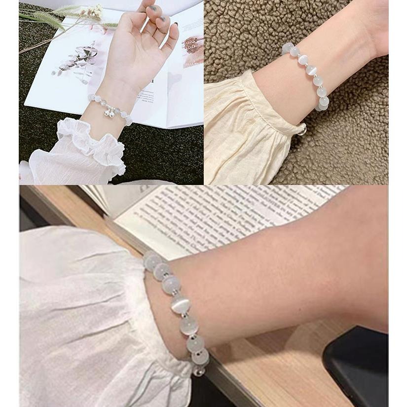 甜美月光手環 水晶手鍊 鈴鐺手鍊 閨蜜手鍊 輕奢女生飾品 貓眼石手鍊 轉運珠水晶手串珠 草莓晶手鍊 月光石手鏈 桃花手珠-細節圖6