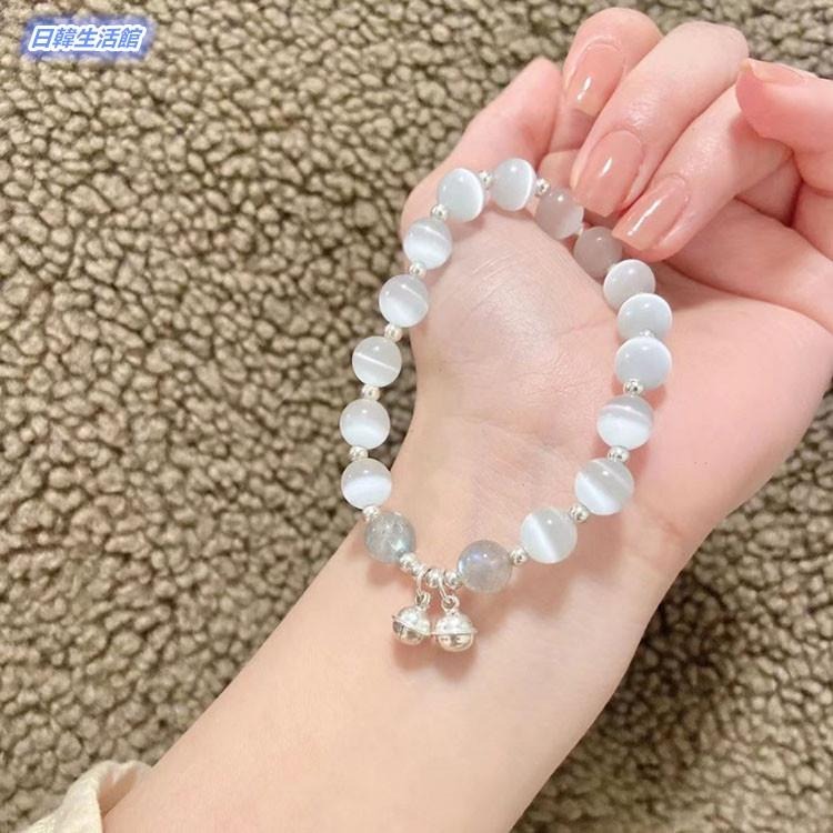 甜美月光手環 水晶手鍊 鈴鐺手鍊 閨蜜手鍊 輕奢女生飾品 貓眼石手鍊 轉運珠水晶手串珠 草莓晶手鍊 月光石手鏈 桃花手珠-細節圖7