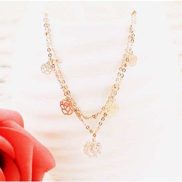 日韓生活館 玫瑰花腳鍊 雙層腳鍊 鋯石腳鍊 鏤空花朵腳鍊 韓版首飾 韓國飾品 女生腳鍊 金色腳鍊 圓珠多層腳鏈 氣質腳環-細節圖4