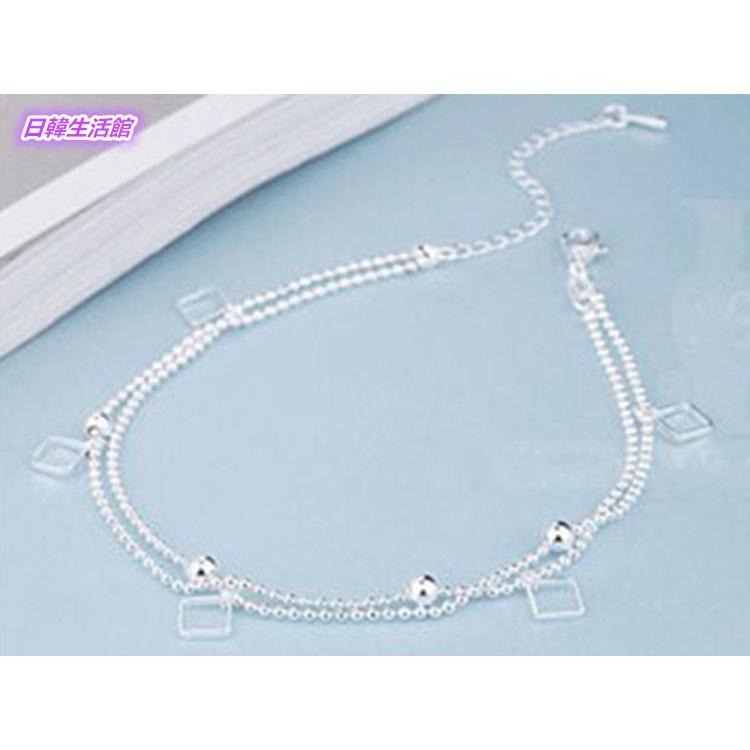 日韓生活館 限量首飾 女生配飾 方塊珠珠腳鍊 方形腳鍊 雙層圓珠腳鍊 腳環 韓國流行飾品 銀腳鏈 個性銀飾 時尚潮流精品-細節圖3