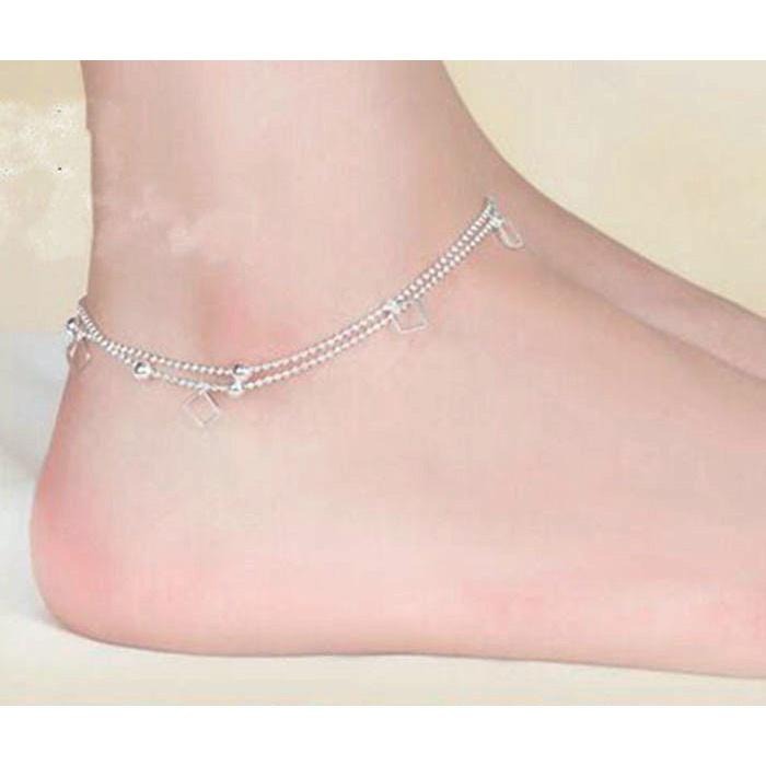 日韓生活館 限量首飾 女生配飾 方塊珠珠腳鍊 方形腳鍊 雙層圓珠腳鍊 腳環 韓國流行飾品 銀腳鏈 個性銀飾 時尚潮流精品-細節圖4
