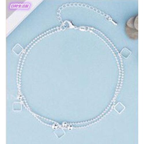 日韓生活館 限量首飾 女生配飾 方塊珠珠腳鍊 方形腳鍊 雙層圓珠腳鍊 腳環 韓國流行飾品 銀腳鏈 個性銀飾 時尚潮流精品-細節圖5