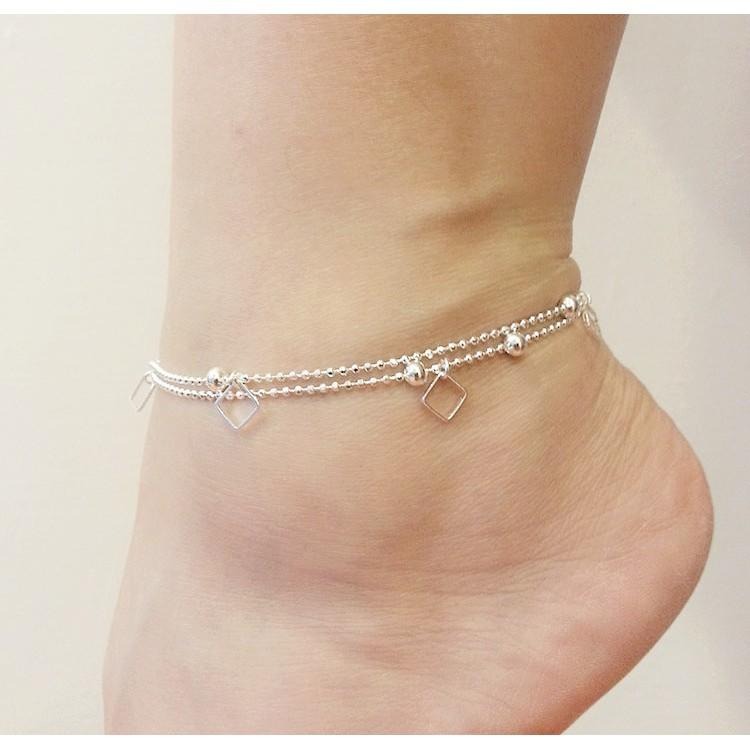 日韓生活館 限量首飾 女生配飾 方塊珠珠腳鍊 方形腳鍊 雙層圓珠腳鍊 腳環 韓國流行飾品 銀腳鏈 個性銀飾 時尚潮流精品-細節圖6