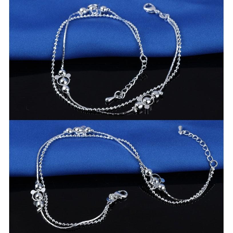 韓國飾品 公主風 可愛腳環 銀腳鍊 雙線夾珠腳鏈 圓珠腳鍊 銀飾 珠珠腳鏈 日系氣質飾品 雙層腳鍊 韓版首飾 時尚精品-細節圖2