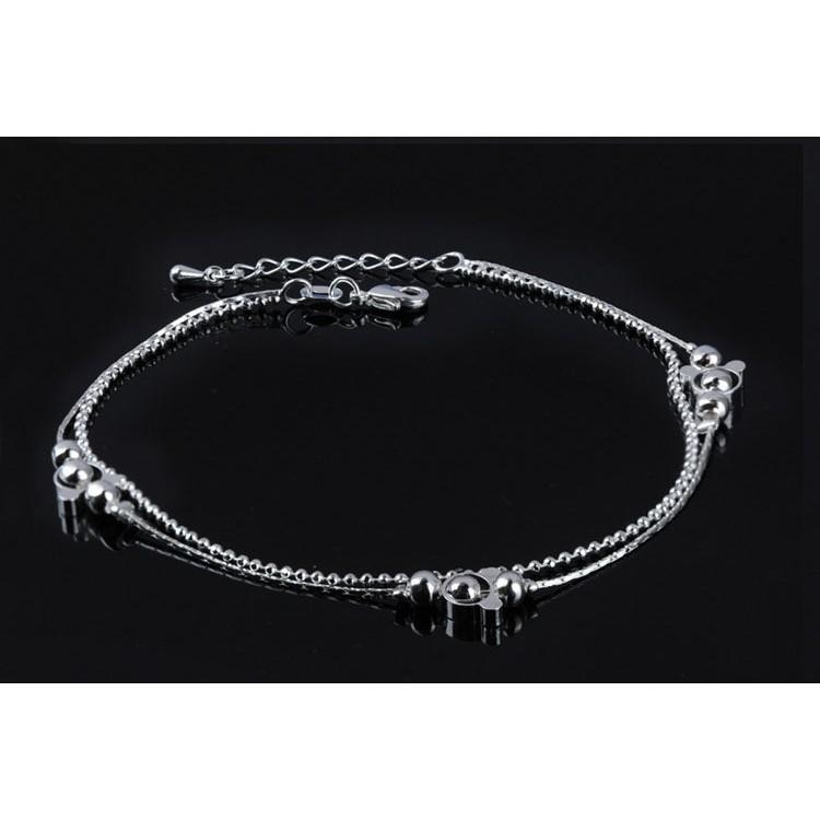 韓國飾品 公主風 可愛腳環 銀腳鍊 雙線夾珠腳鏈 圓珠腳鍊 銀飾 珠珠腳鏈 日系氣質飾品 雙層腳鍊 韓版首飾 時尚精品-細節圖3