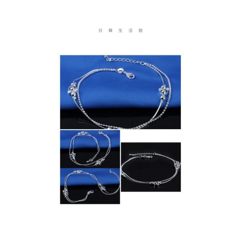 韓國飾品 公主風 可愛腳環 銀腳鍊 雙線夾珠腳鏈 圓珠腳鍊 銀飾 珠珠腳鏈 日系氣質飾品 雙層腳鍊 韓版首飾 時尚精品-細節圖4