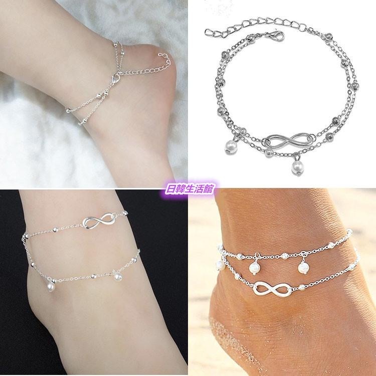 歐美時尚8字珍珠腳鍊 手工串珠雙層腳鍊 百搭個性首飾 珠珠腳鍊 氣質淑女腳環 雙鍊腳鍊 圓珠腳鏈 精美潮流飾品 生日禮物-細節圖4