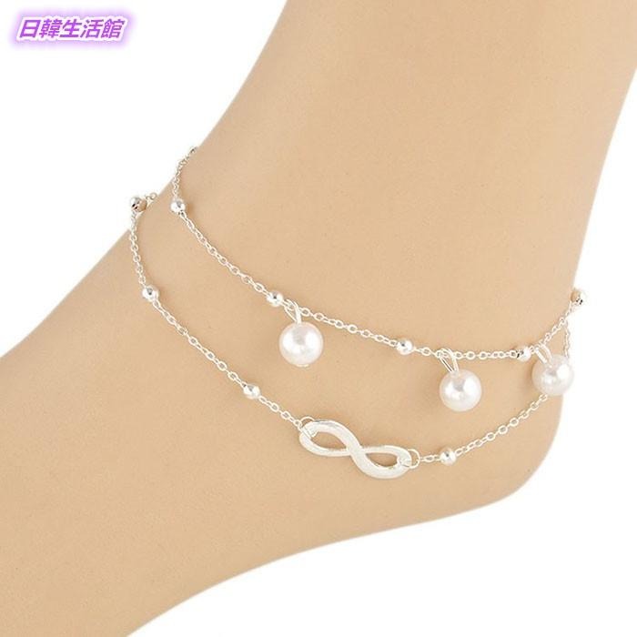 歐美時尚8字珍珠腳鍊 手工串珠雙層腳鍊 百搭個性首飾 珠珠腳鍊 氣質淑女腳環 雙鍊腳鍊 圓珠腳鏈 精美潮流飾品 生日禮物-細節圖5