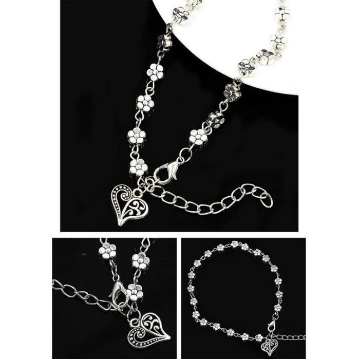 魅力心型金屬腳鏈 可愛心造型飾品 歐美時尚復古梅花腳鍊 漂亮美女潮流創意飾品 精美首飾配件花朵腳鍊腳環 台灣現貨滿額免運-細節圖2