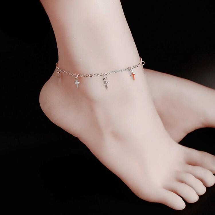 台灣現貨 歐美時尚流行腳飾 十字架腳鍊 銀色腳鍊 流蘇腳鍊 潮流首飾 簡約腳鍊 可愛腳環 腳鏈 女生飾品 宗教耶穌基督教-細節圖2
