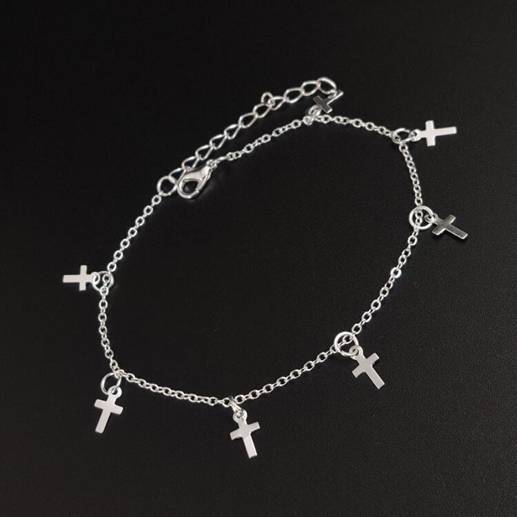 台灣現貨 歐美時尚流行腳飾 十字架腳鍊 銀色腳鍊 流蘇腳鍊 潮流首飾 簡約腳鍊 可愛腳環 腳鏈 女生飾品 宗教耶穌基督教-細節圖4