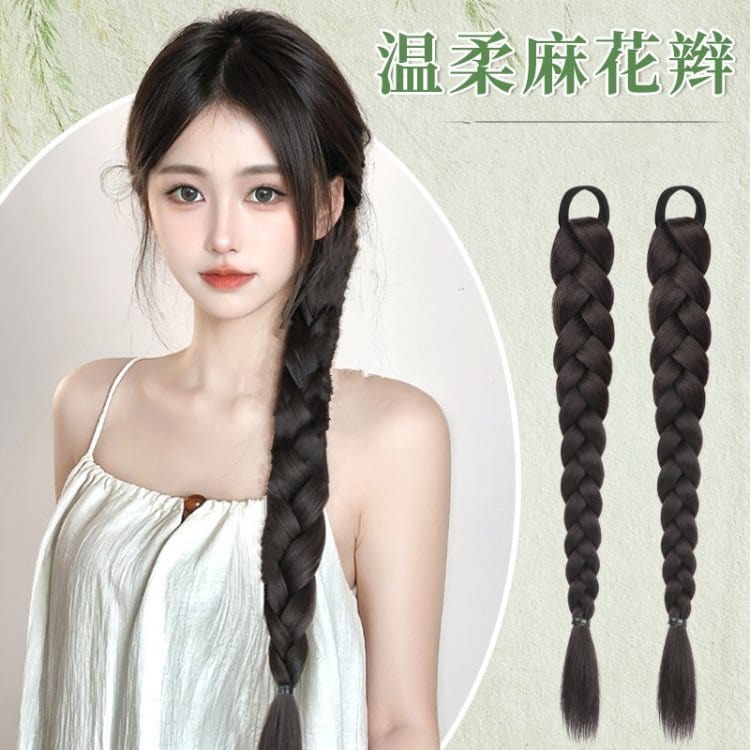 假髮辮 麻花辮 雙馬尾髮辮 自然仿真髮辮子 中式假髮辮子 編髮器髮飾 古風長髮辮 側邊馬尾辮 少女麻花長辮 拳擊辮 髮片-細節圖2
