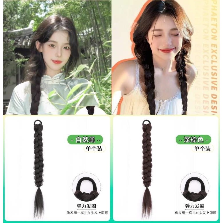 假髮辮 麻花辮 雙馬尾髮辮 自然仿真髮辮子 中式假髮辮子 編髮器髮飾 古風長髮辮 側邊馬尾辮 少女麻花長辮 拳擊辮 髮片-細節圖3