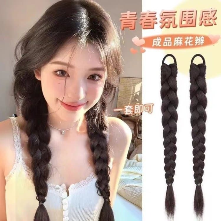 假髮辮 麻花辮 雙馬尾髮辮 自然仿真髮辮子 中式假髮辮子 編髮器髮飾 古風長髮辮 側邊馬尾辮 少女麻花長辮 拳擊辮 髮片-細節圖4