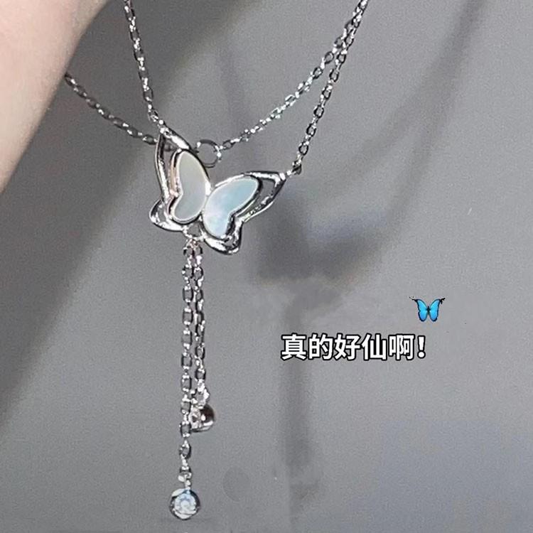 蝴蝶項鍊 流蘇項鍊 鎖骨鏈 女生項鍊 首飾 短項鍊 毛衣鏈 鎖骨鍊 項鏈女 毛衣鍊 氣質項鍊 吊墜項鍊 頸鏈 水鑽項鍊-細節圖3
