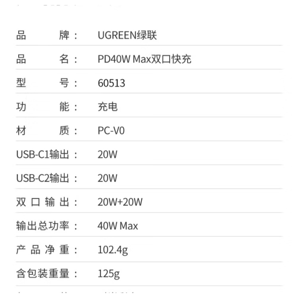 台灣現貨 全新未拆 綠聯 40w 充電器 快充 豆腐頭 雙孔 閃充 iPhone15 三星 小米 iPhone-細節圖4