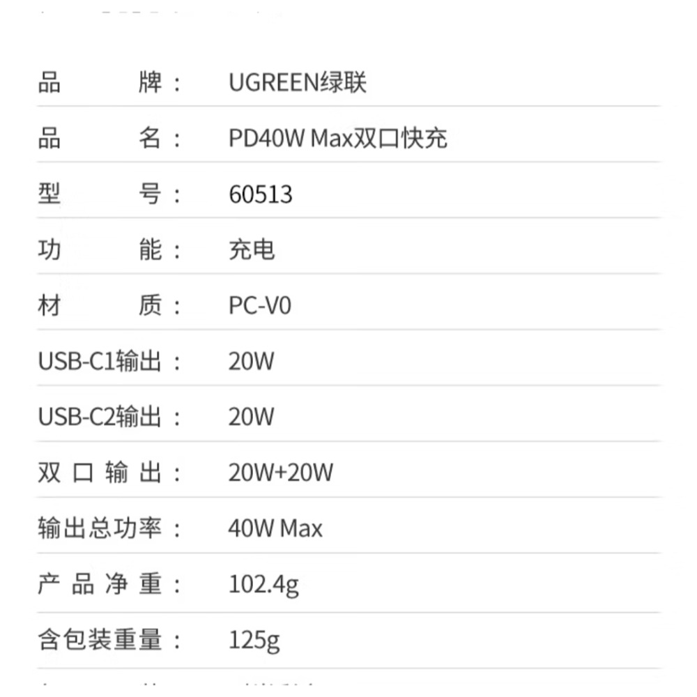 台灣現貨 全新未拆 綠聯 40w 充電器 快充 豆腐頭 雙孔 閃充 iPhone15 三星 小米 iPhone-細節圖4