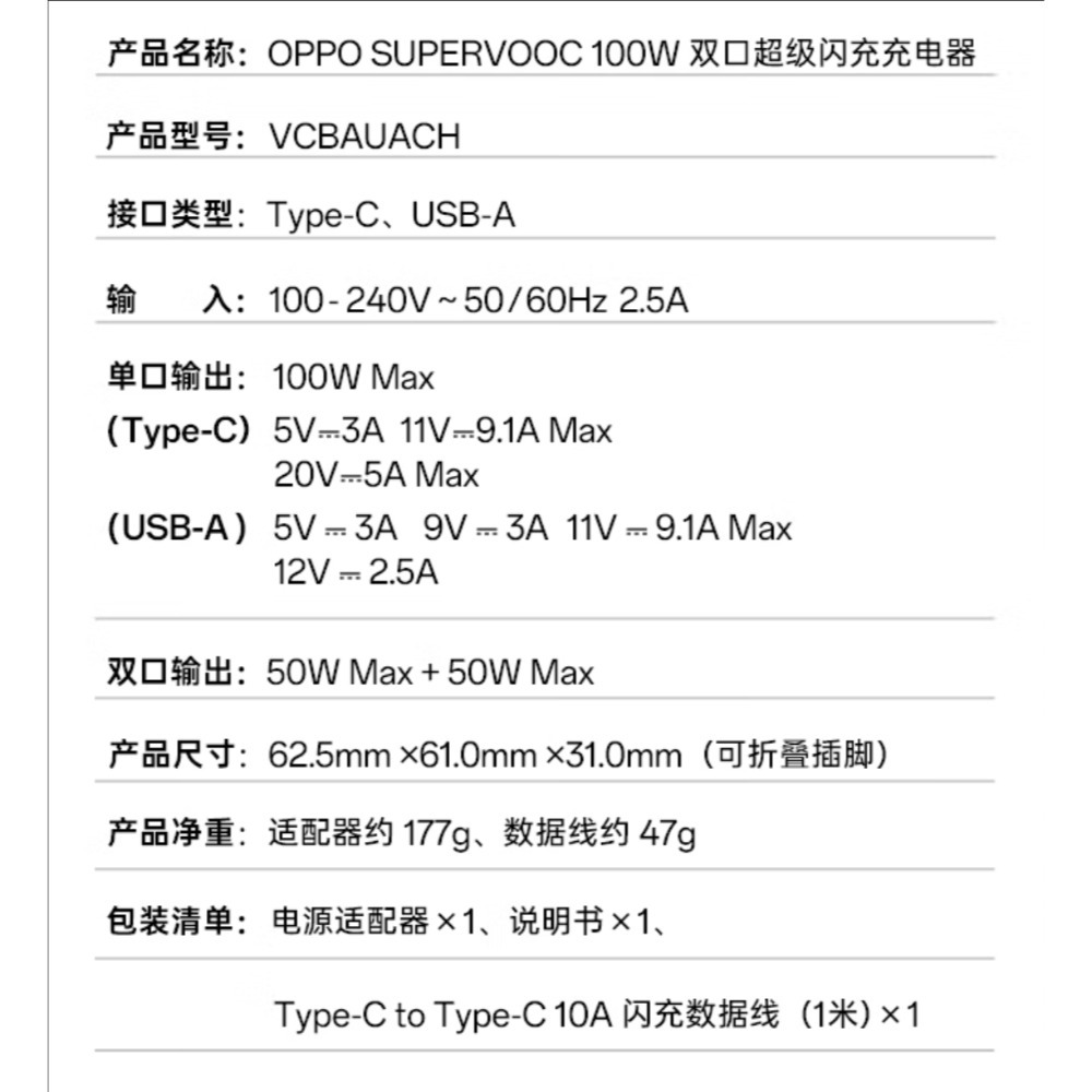 台灣現貨 原廠正品 全新 OPPO 100w 閃充充電器套裝組 快充 Supervooc Realme 80w 氮化鎵-細節圖3