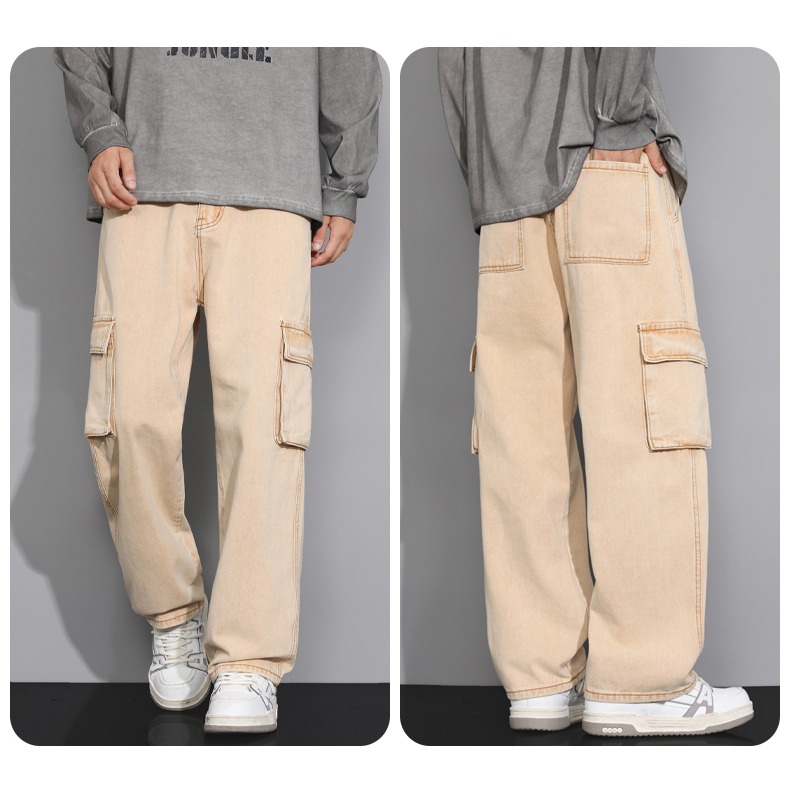 <預購>男裝款დ多口袋工裝闊腿牛仔褲(3色)-細節圖7