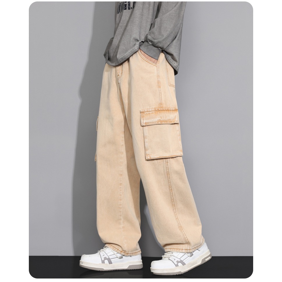 <預購>男裝款დ多口袋工裝闊腿牛仔褲(3色)-細節圖8