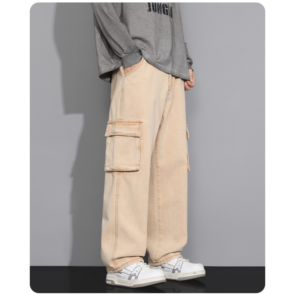 <預購>男裝款დ多口袋工裝闊腿牛仔褲(3色)-細節圖9