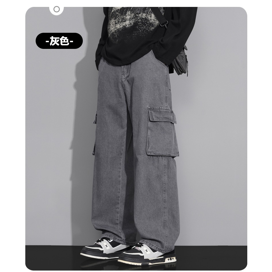 <預購>男裝款დ多口袋工裝闊腿牛仔褲(3色)-細節圖10