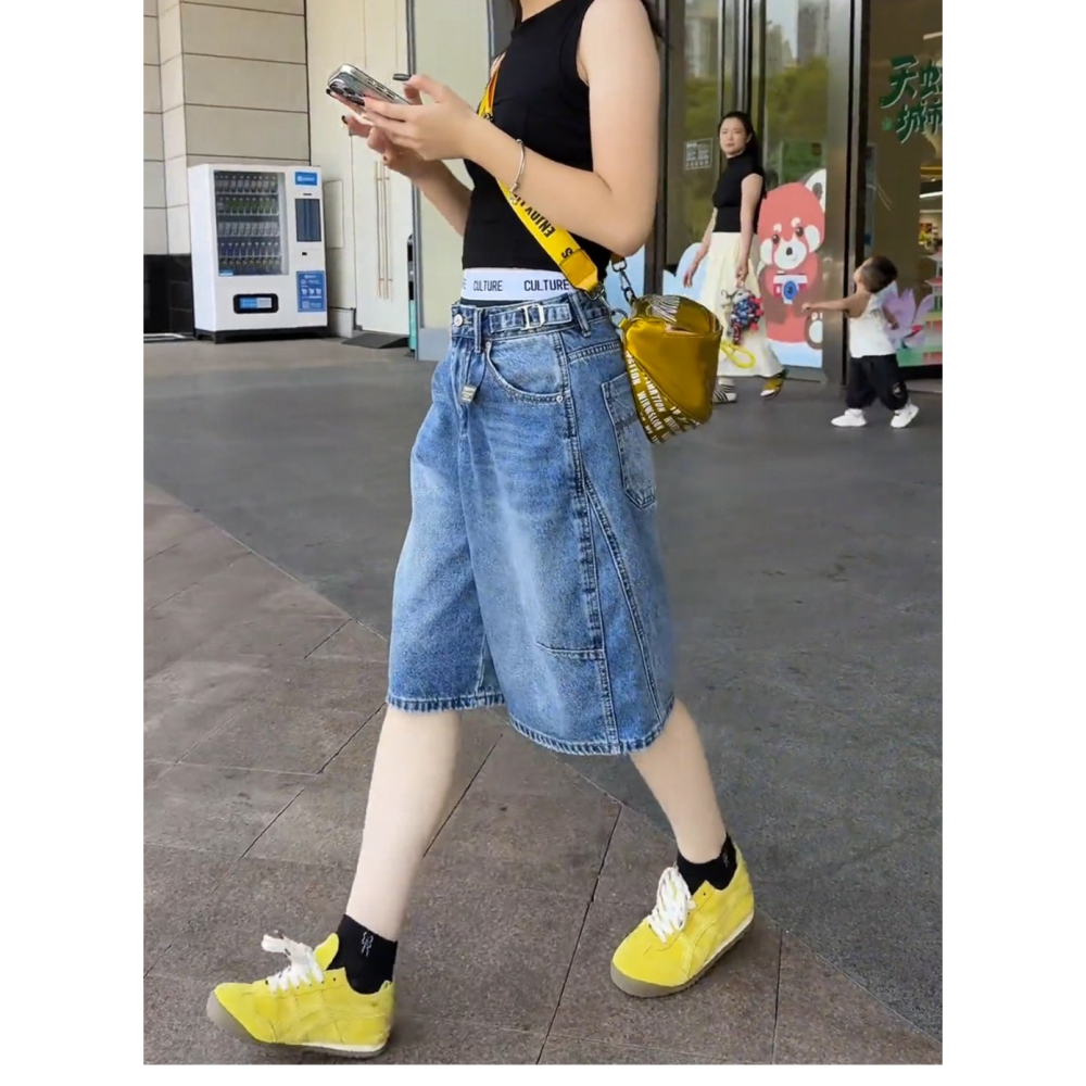 <預購>R92171#大尺碼დ夏寬鬆闊腿牛仔中褲(單色)-M-4L碼-細節圖3