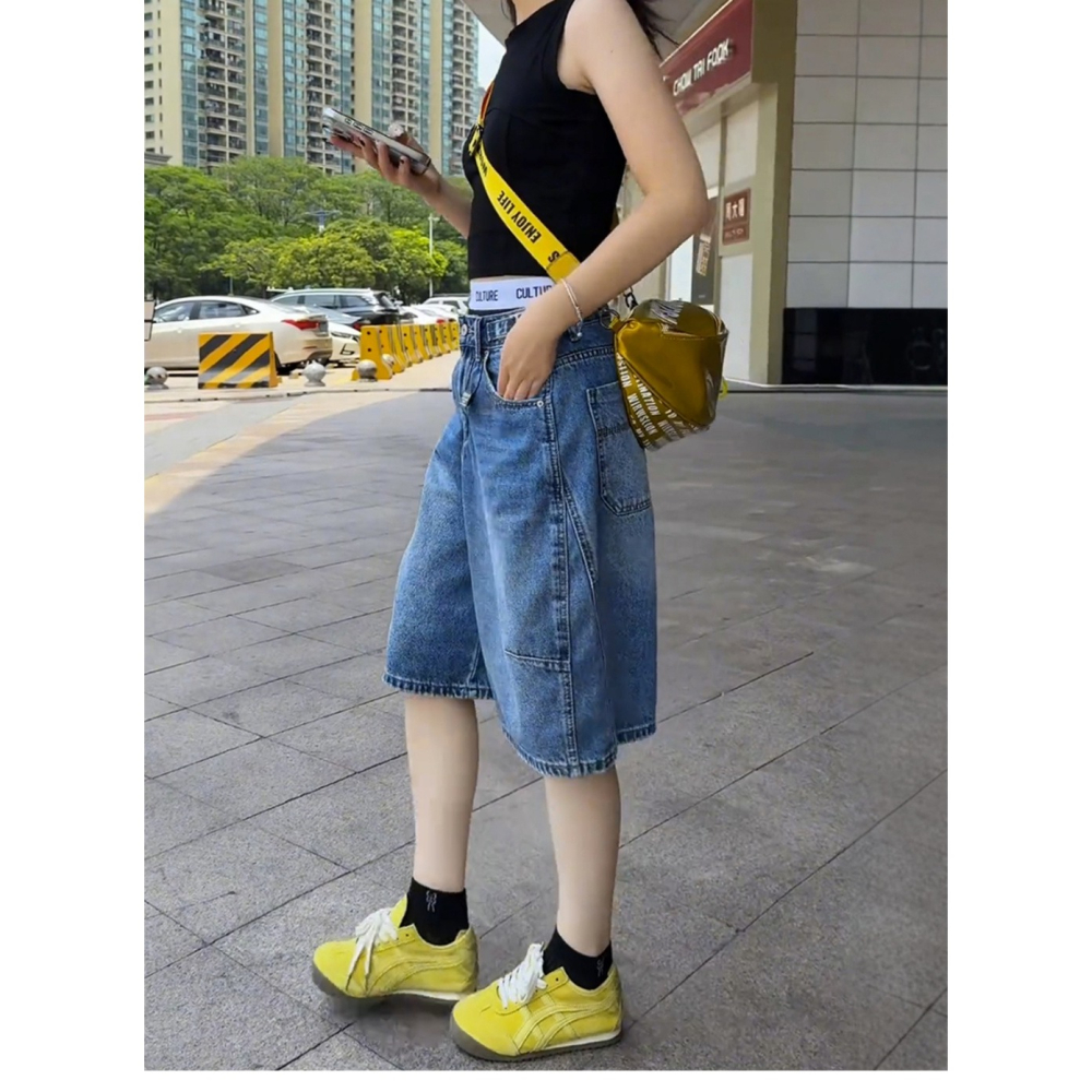 <預購>R92171#大尺碼დ夏寬鬆闊腿牛仔中褲(單色)-M-4L碼-細節圖5