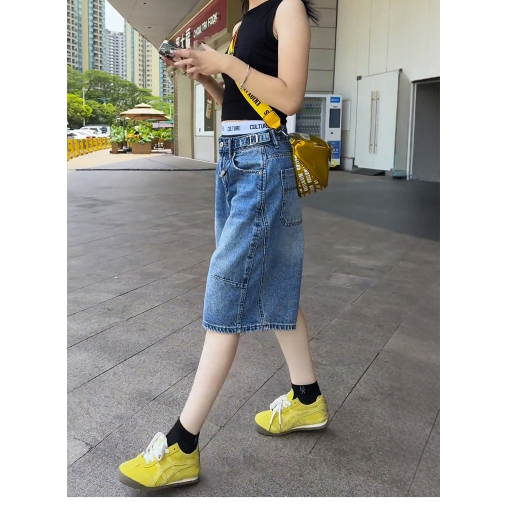 <預購>R92171#大尺碼დ夏寬鬆闊腿牛仔中褲(單色)-M-4L碼-細節圖6