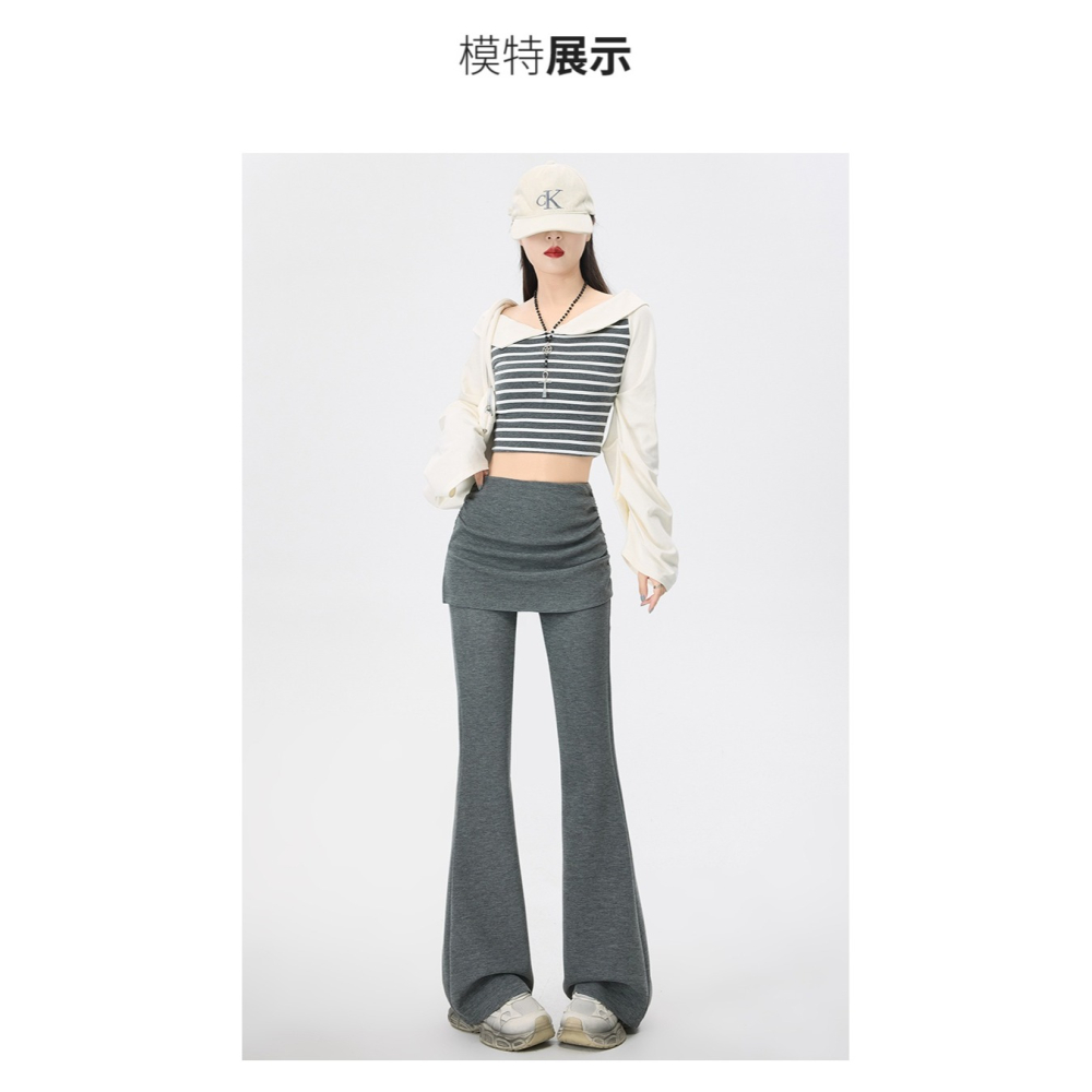<預購>屁簾假兩件微喇裙褲(3色)-XS碼-2L碼-細節圖4
