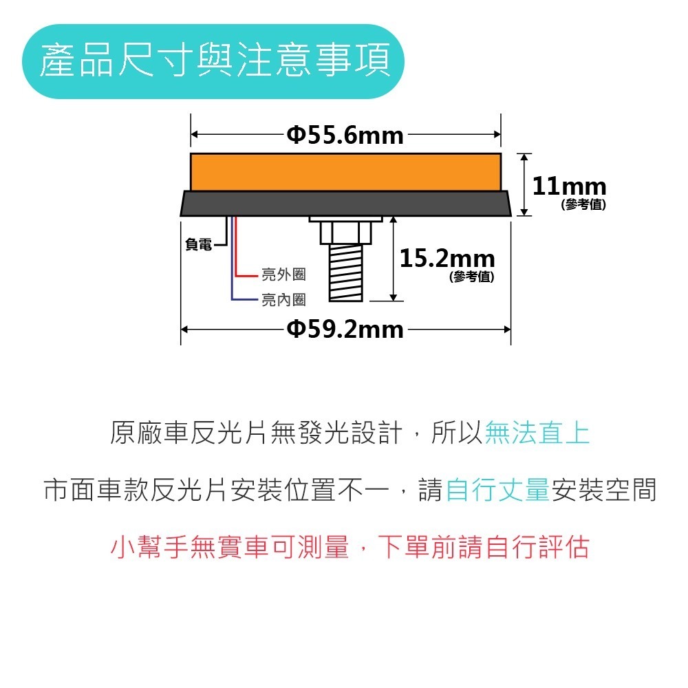 SLO【LED二代+圓形反光片】LED 反光片 反光燈片 反光片燈 防水 定位燈 煞車燈 方向燈 車側 三段式 機車-細節圖5