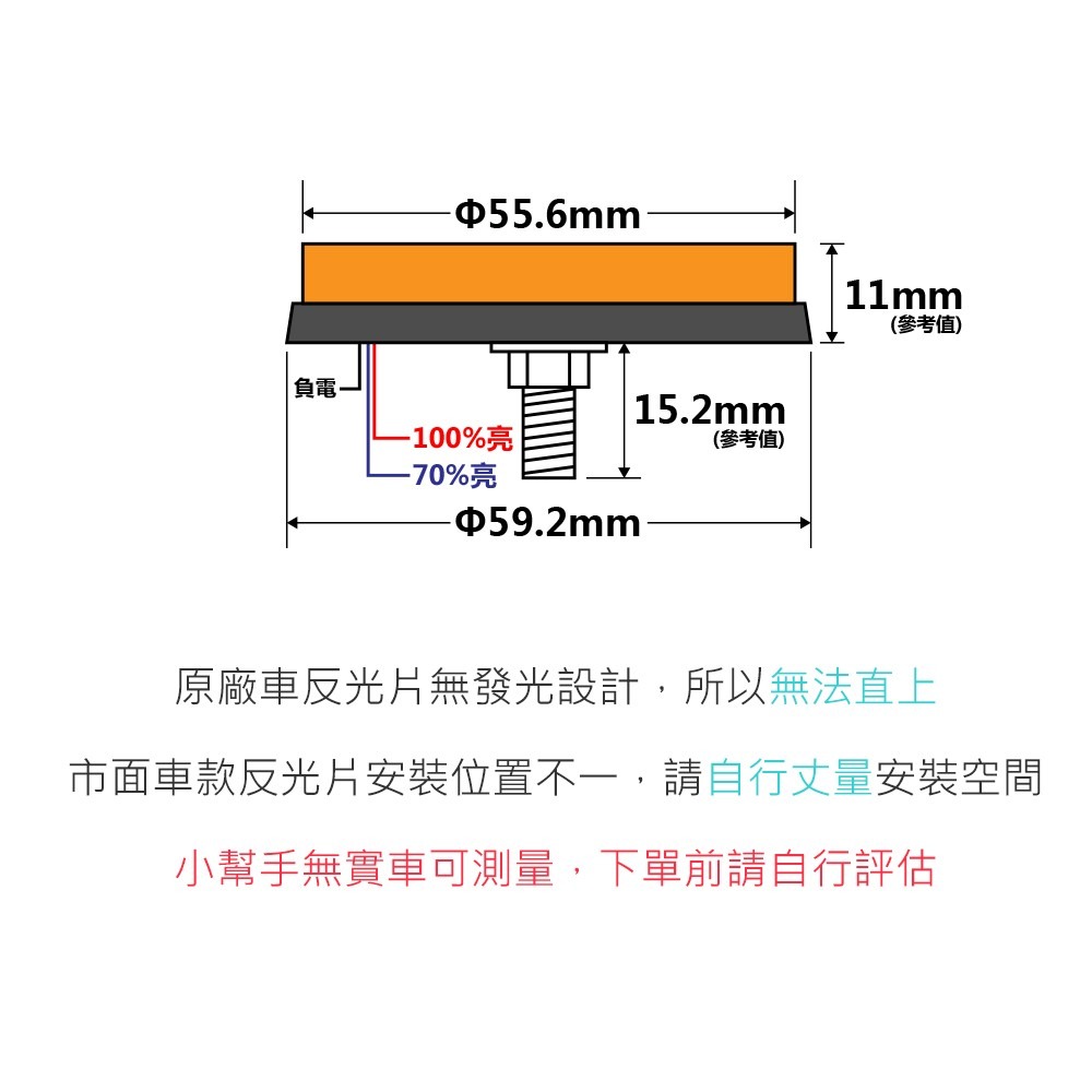 SLO【LED 第二代 圓形反光片】兩段發光 方向燈 定位燈 反光  反光片 安全 日行 二代 反光板 反光燈 機車-細節圖5