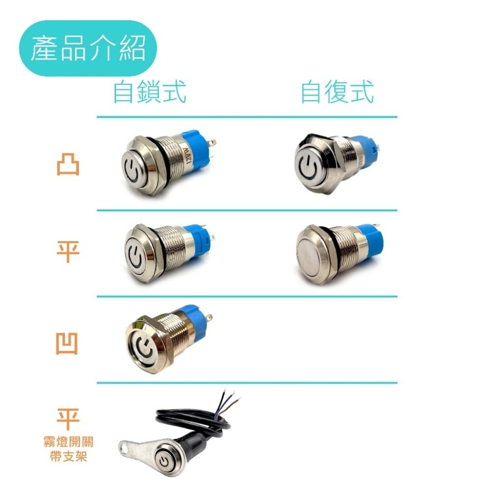 SLO【金屬開關 迷你天使眼開關】金屬按鈕 含線座 金屬防水按鈕開關 自鎖式 自復式 霧燈開關 喇叭開關 開關-細節圖3