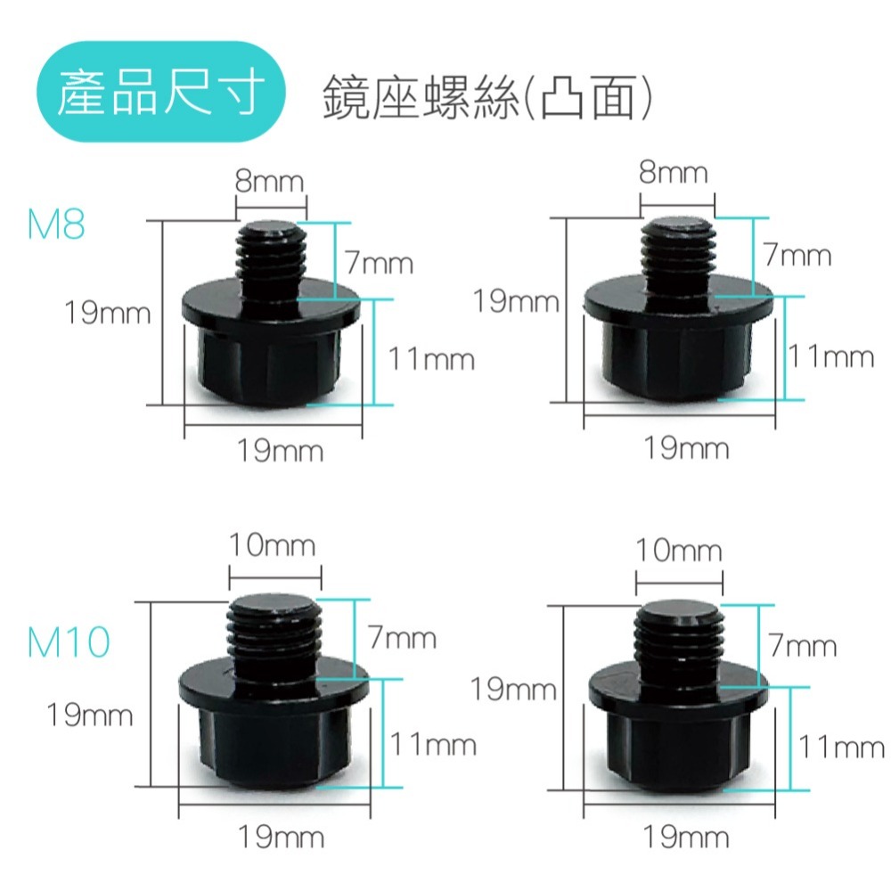 【後視鏡螺絲】鏡座平面螺絲 鏡座螺絲塞 後照鏡 螺絲 後視鏡螺絲 M8 M10 正牙 反牙 後照鏡塞 螺絲塞-細節圖6