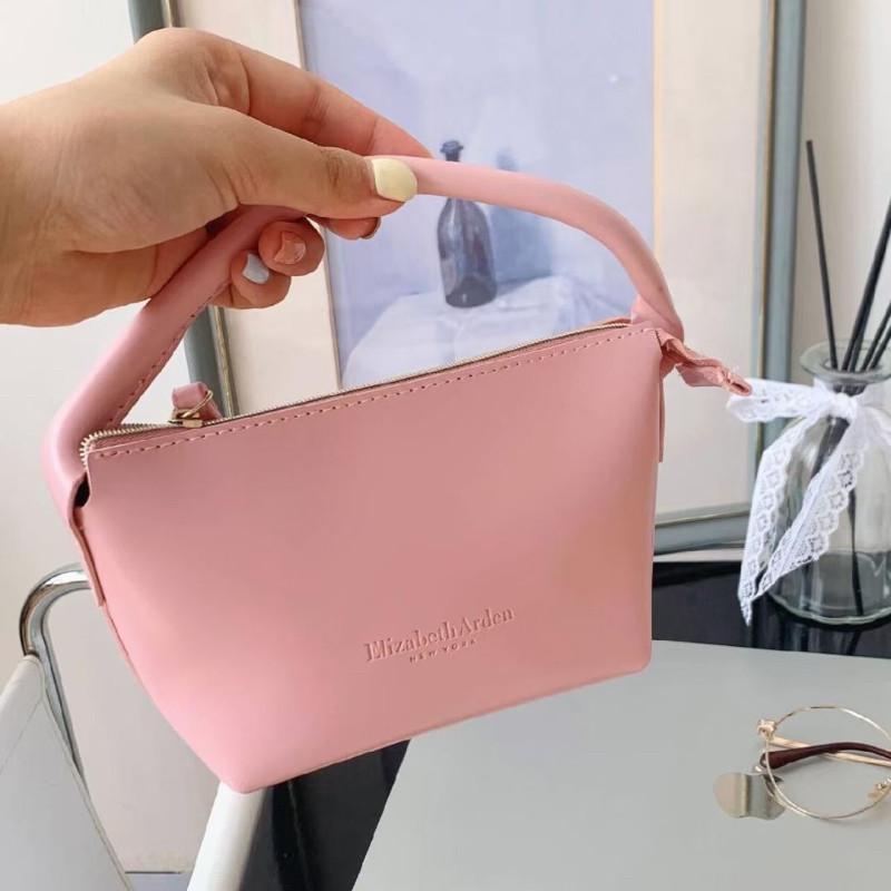 🍎現貨🍎伊莉莎白雅頓純色迷你時尚手提包收納化妝包（櫻花粉）-細節圖4