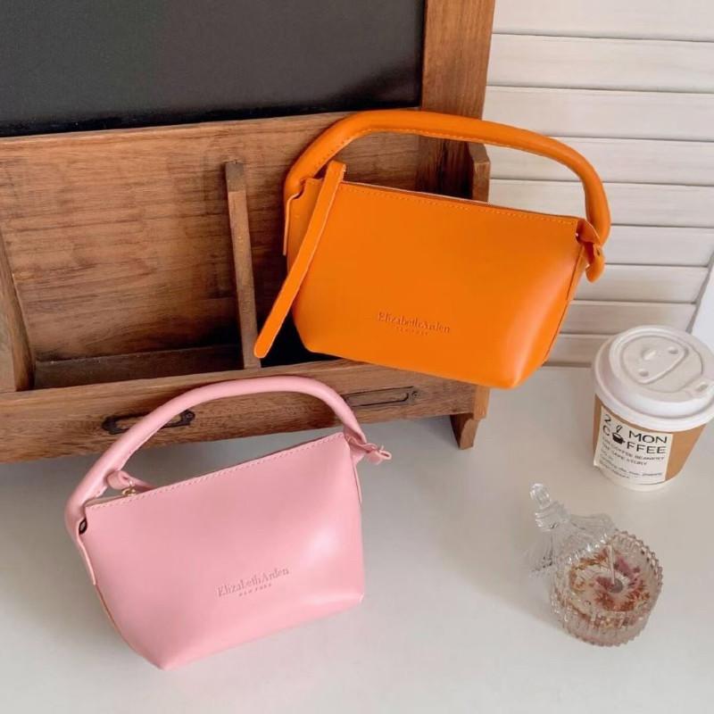🍎現貨🍎伊莉莎白雅頓純色迷你時尚手提包收納化妝包（櫻花粉）-細節圖5