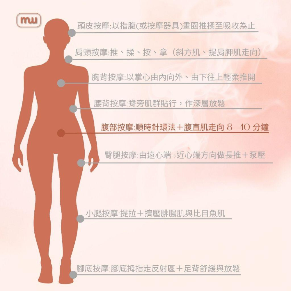 MW精油工坊｜AirTouch｜Comfort Belly 和順腹按摩油250ml｜溫和順腹｜日常腹部保養｜居家護理油-細節圖5