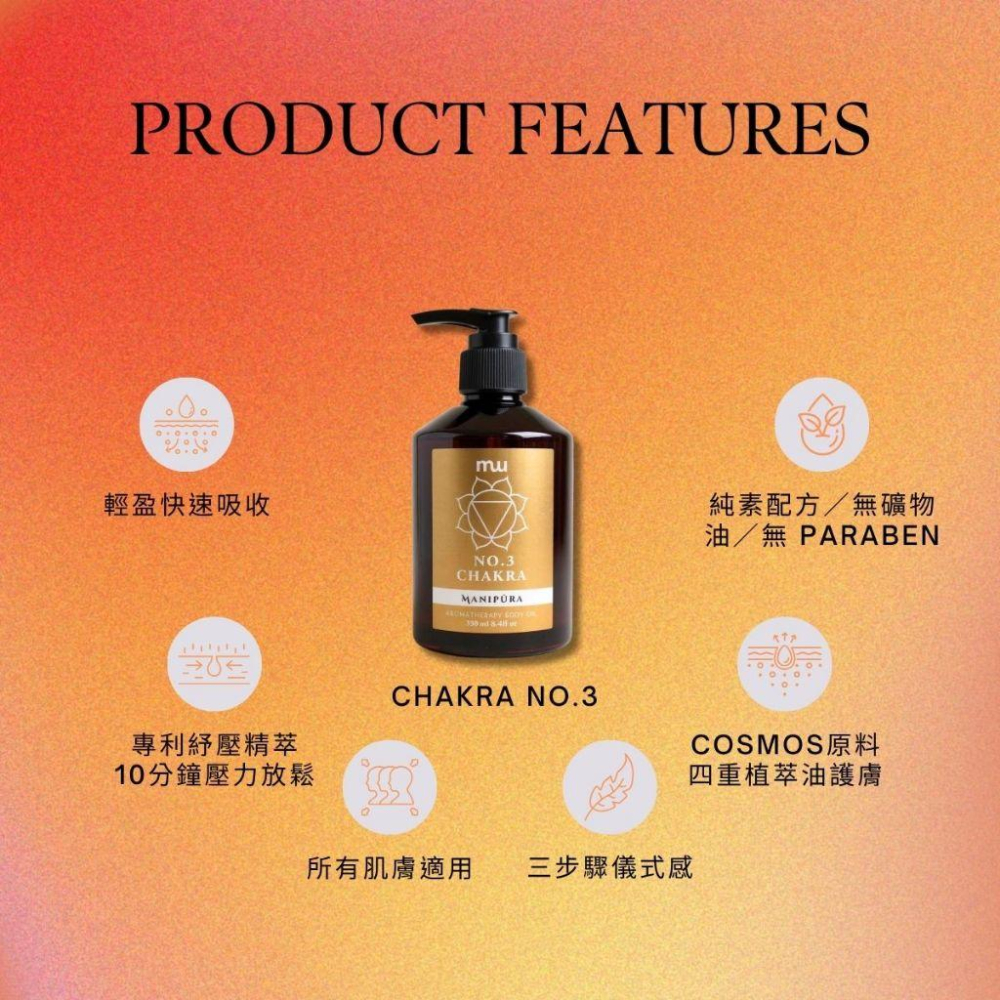 【MW精油工坊】No.3 自信光能按摩油｜七脈輪｜柑橘辛香調｜角鯊烷快吸配方｜胃部舒壓｜SPA專用｜100/250mL-細節圖4