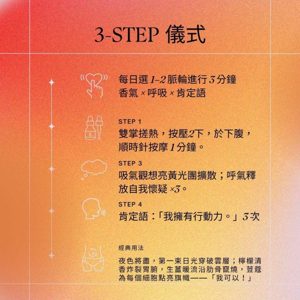 【MW精油工坊】No.3 自信光能按摩油｜七脈輪｜柑橘辛香調｜角鯊烷快吸配方｜胃部舒壓｜SPA專用｜100/250mL-細節圖5