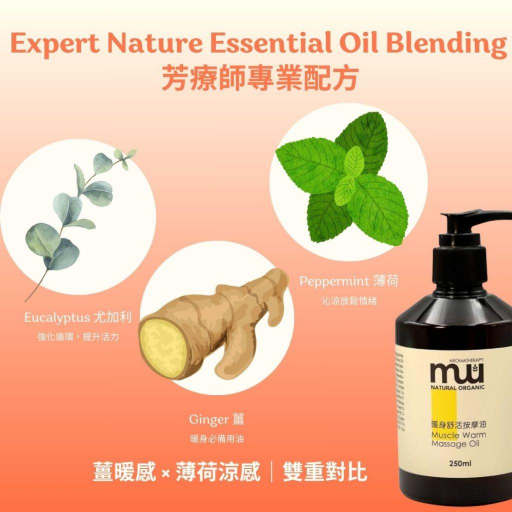MW精油工坊 暖身舒活按摩油250ml 薑薄荷肌肉舒緩 筋骨放鬆 運動後 居家按摩 天然COSMOS認證 IFA芳療師-細節圖4