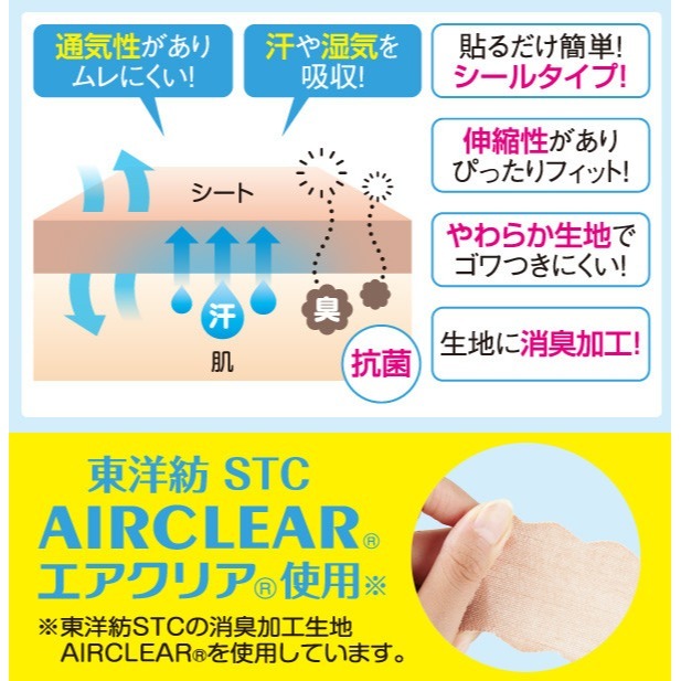 現貨 日本製 消臭吸汗貼片 腋下 胸部下方 腳趾之間 可剪裁 粘貼式 不易滑落 日本直運-細節圖3